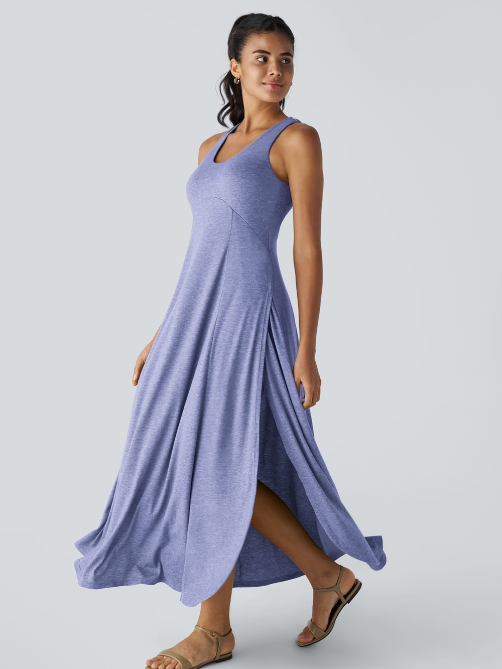 Halara Light Blue U Neck Flowy Sleeveless Tank Maxi Dress Medium